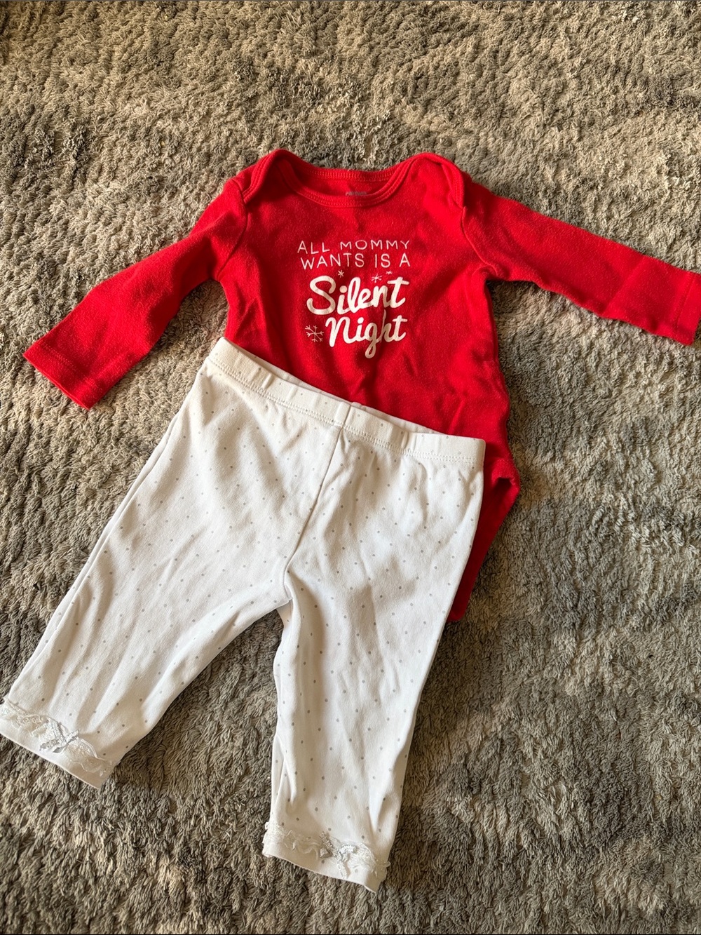 Red Holiday Baby Bodysuit with White Pants - Silent Night